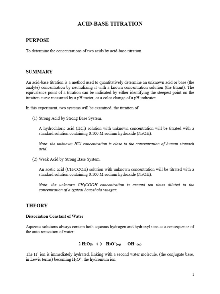 Acid Base Titration | PDF | Acid | Titration