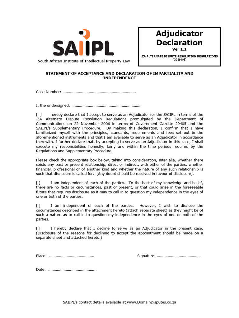 Adjudicator Declaration | PDF | Alternative Dispute Resolution | Justice