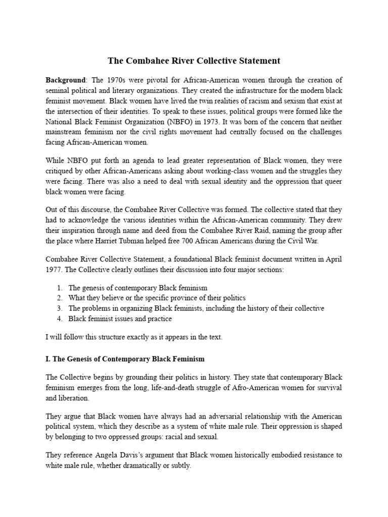 The Combahee River Collective Statement | PDF | Black Feminism | Gender ...