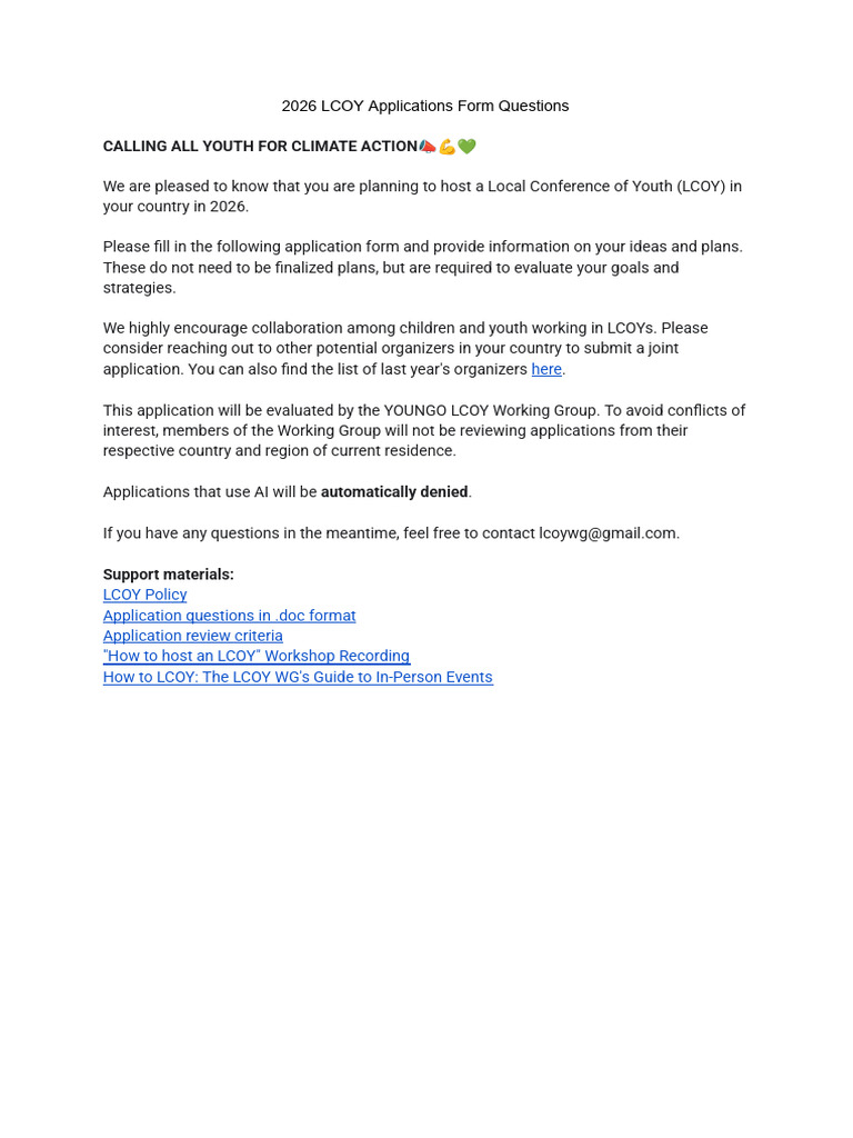 LCOY Applications Form Questions | PDF | United Nations Framework ...