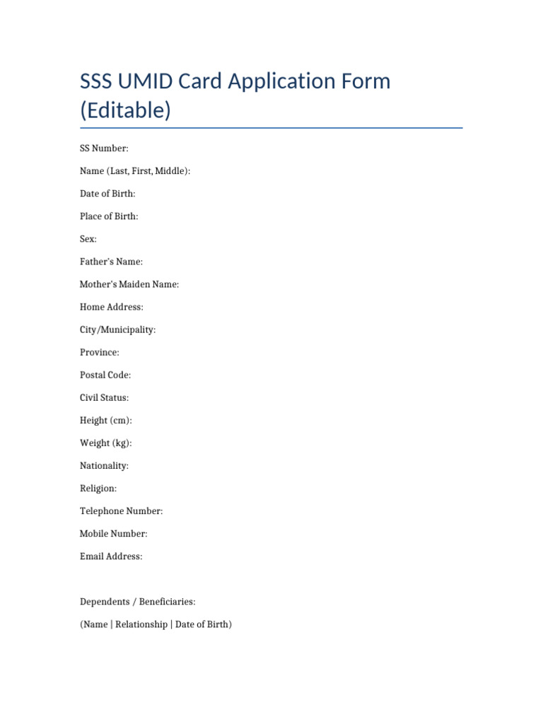 UMID Editable Form | PDF