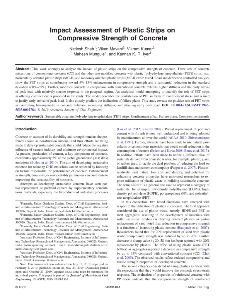 Impact Assessment of Plastic Strips On | PDF | Concrete | Strength Of ...