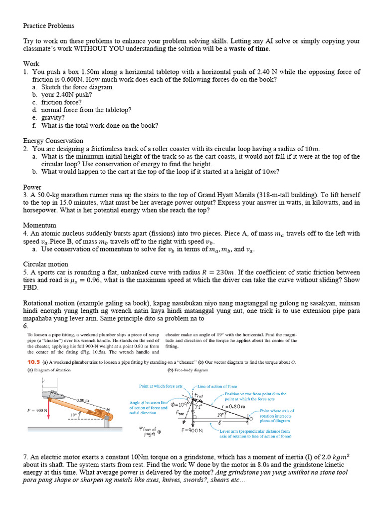 Practice Problems For LE 2 | PDF | Torque | Force