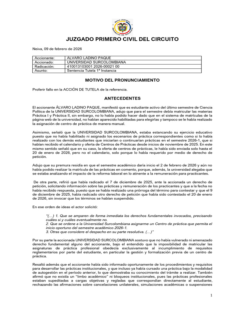 Sentencia 2026-00021 | PDF | Caso de ley | Debido al proceso