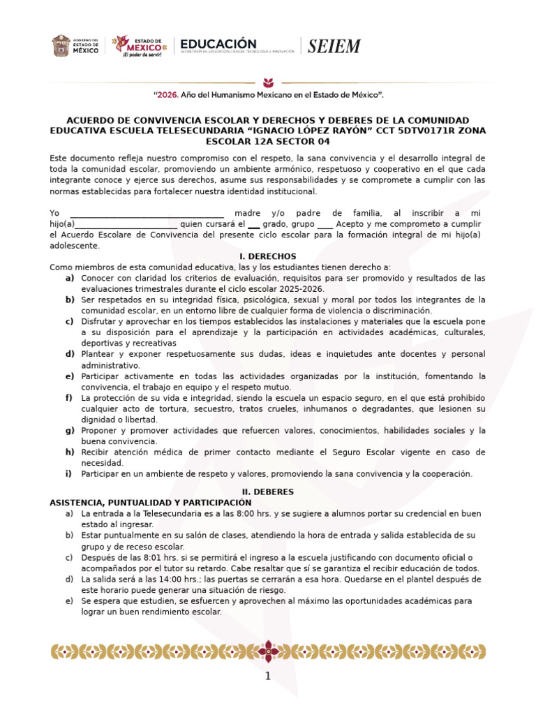 Acuerdo de Convivencia Escolar Telesec | PDF | Escuelas | Salón de clases