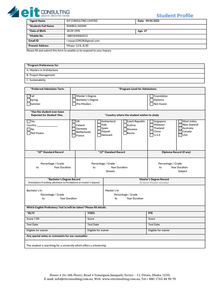 Rakibul Hasan Student Query Form | PDF | Educational Stages ...