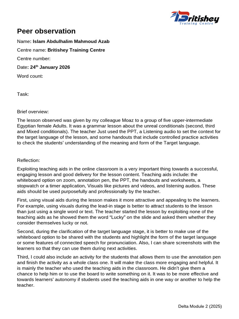Peer Observation Template | PDF | Teachers | Behavior Modification