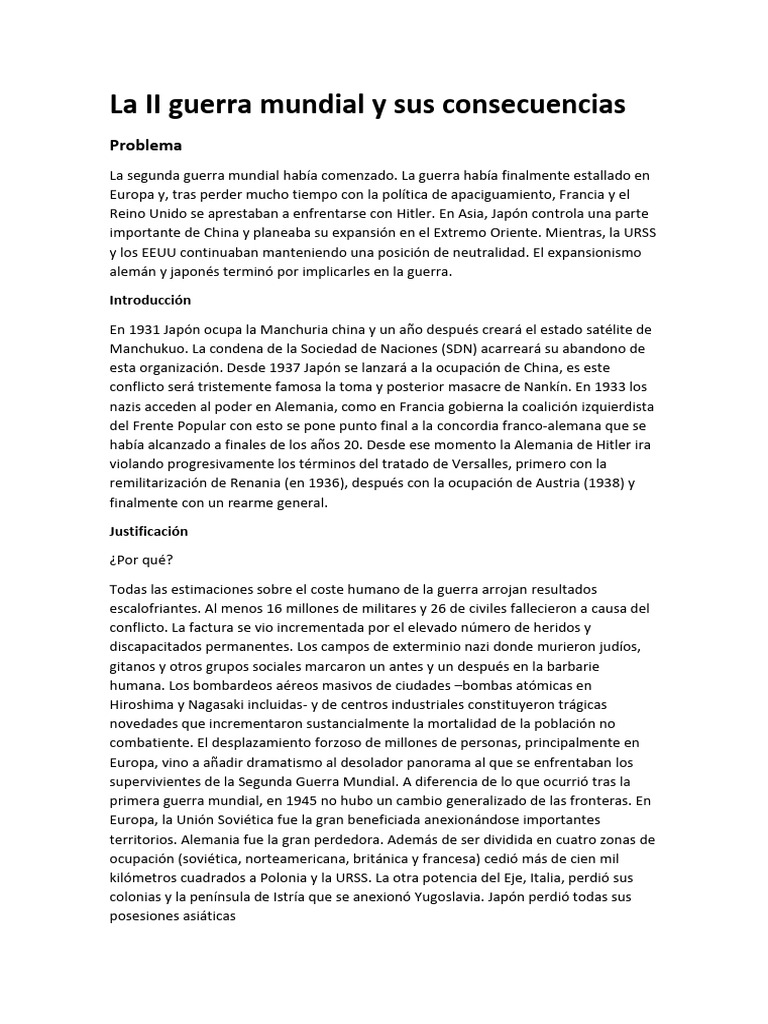La II Guerra Mundial y Sus Consecuencias | PDF | Segunda Guerra Mundial ...