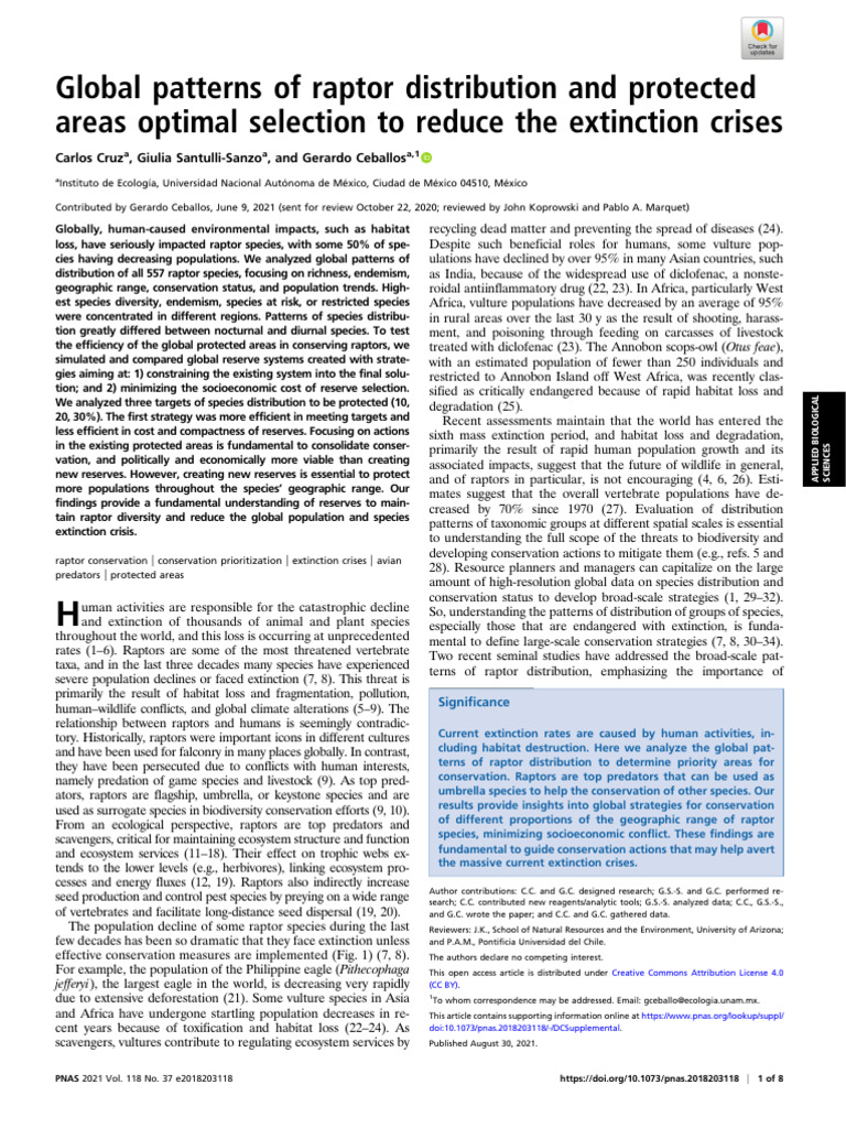 Cruz Et Al Global Patterns of Raptor Distribution and Protected Areas ...