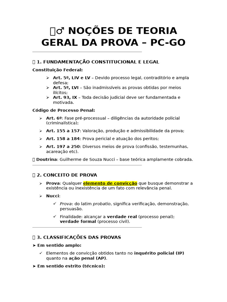 Teoria Geral Das Provas Na Crim I Aula 02 | PDF | Prova (jurídico ...