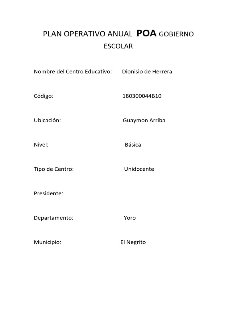 Plan Operativo Anual Poa Gobierno Escolar Nuevo | PDF | Escuelas