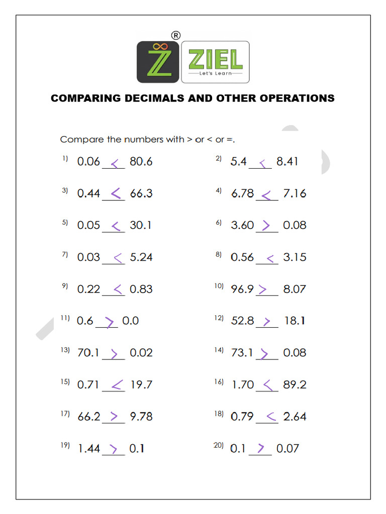 Comparing Decimals and Other Operations | PDF