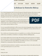 Hutterite Brethren Media Release re
