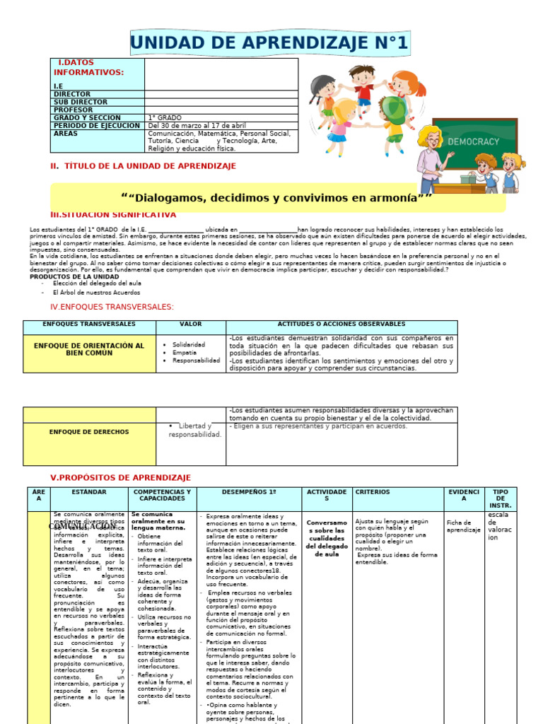 1° Grado Unidad 1 - 2026 | PDF | Datos | Amor