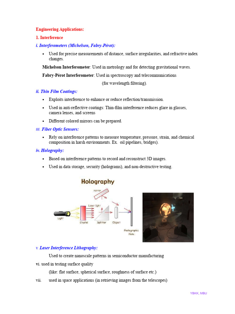 Appli Ations of Wave Optics | PDF | Interferometry | Optics