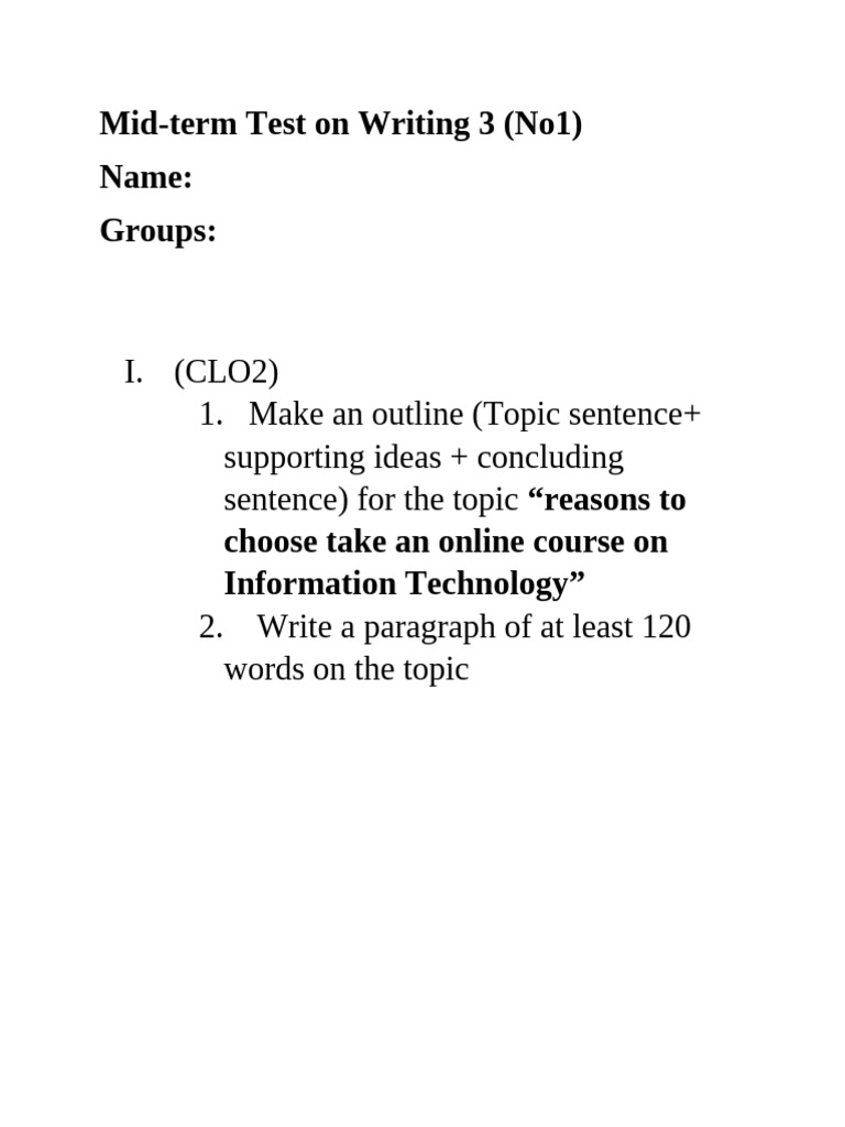 Mid-Term Test On Writing 3 N7 (B Sung) | PDF