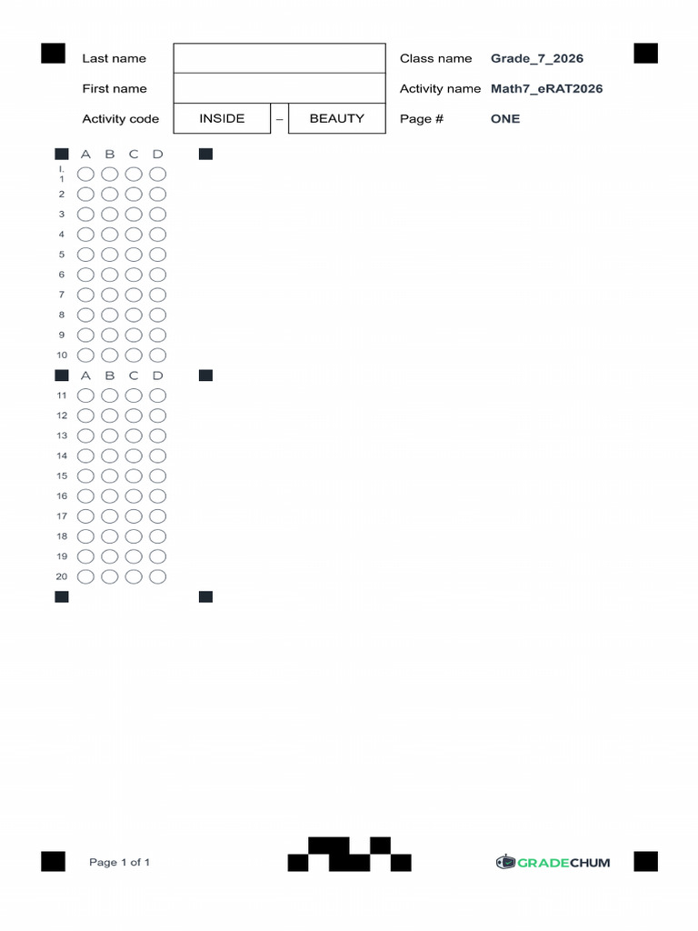 Math7 ERAT2026 Answer Sheet 1 Sheet Per Page | PDF