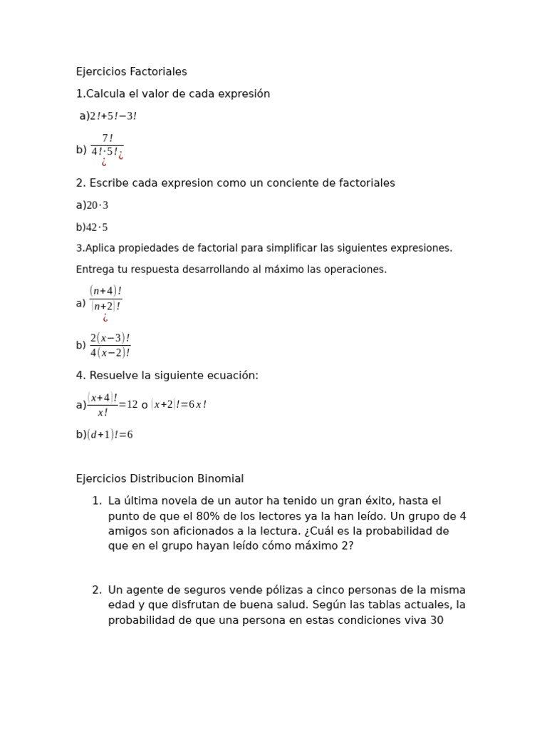 Ejercicios Factoriales 2 | PDF | Probabilidad | Teoría de probabilidad