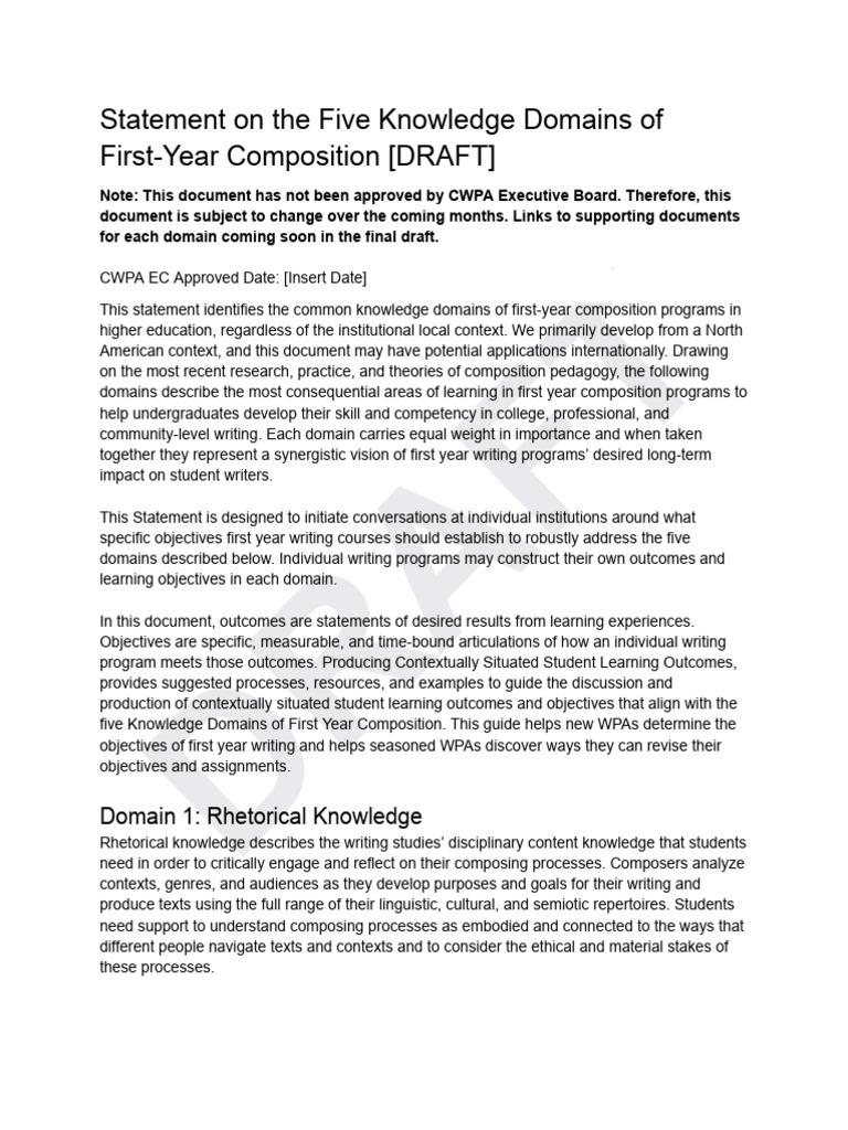 CWPA Shareable Knowledge Domain Statement Draft | PDF | Linguistics ...
