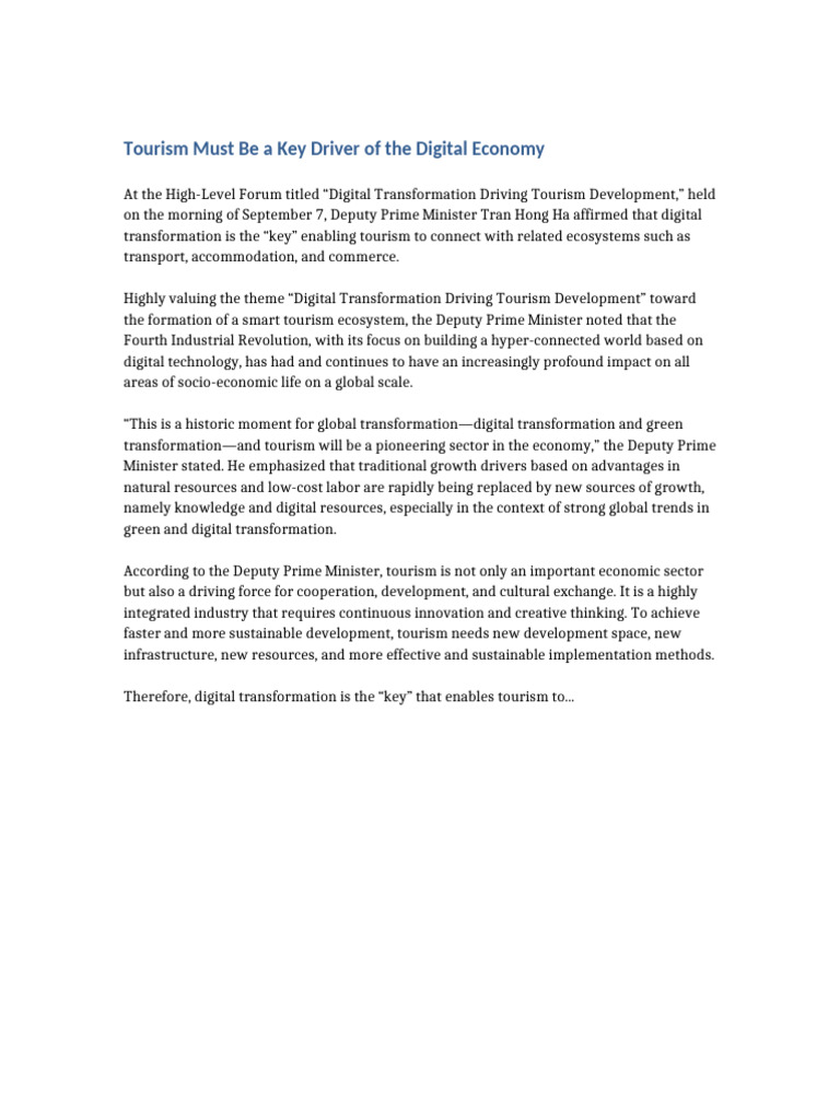 Tourism Must Be A Key Driver of The Digital Economy | PDF