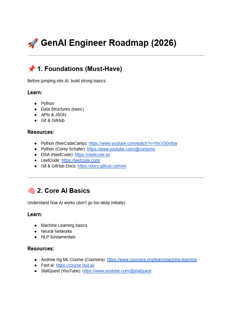 ? GenAI Engineer Roadmap (2026) | PDF | Artificial Intelligence ...