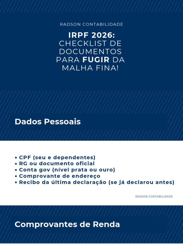 Checklist Irpf 2026 Radson Contabilidade | PDF