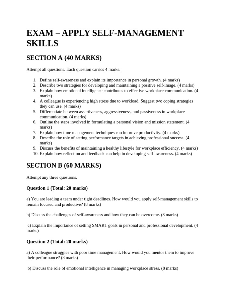 Apply Self-Management Skills Topic 1 | PDF | Emotional Intelligence ...