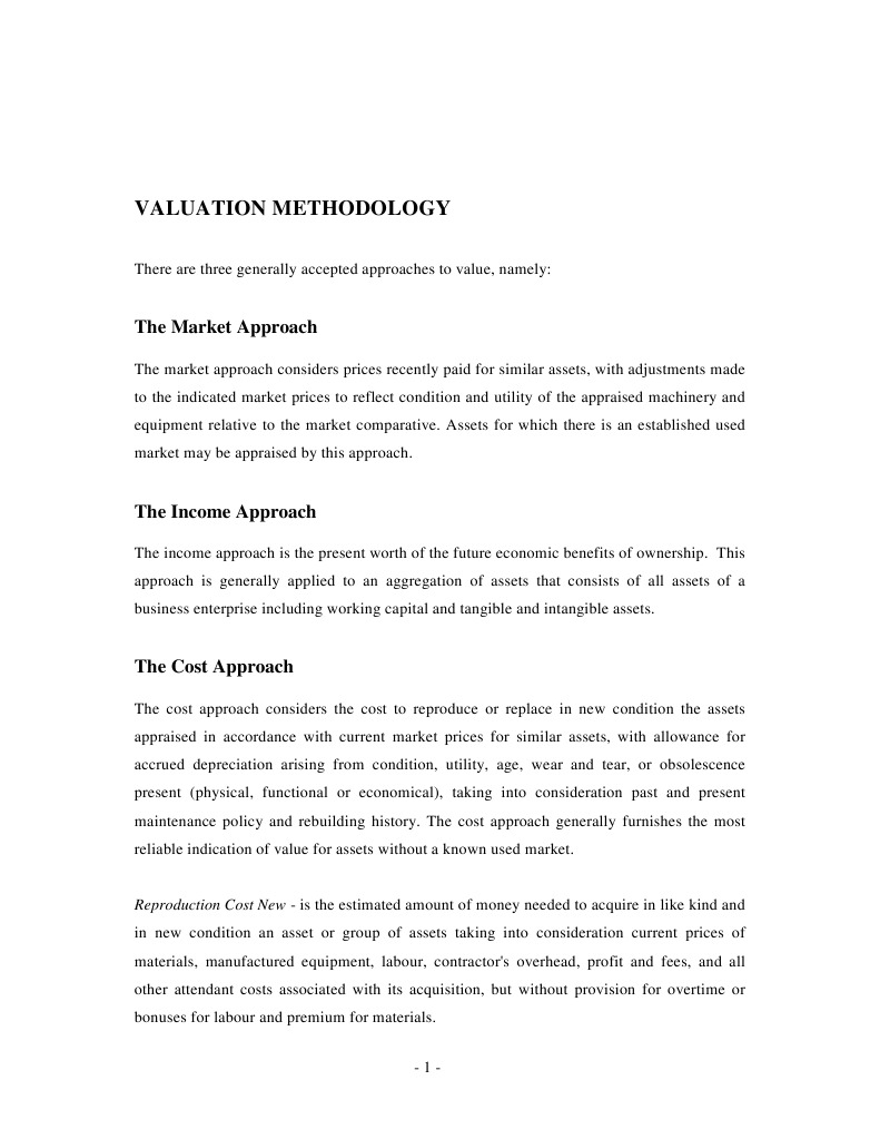 Valuation Methodology The Market Approach PDF Real Estate