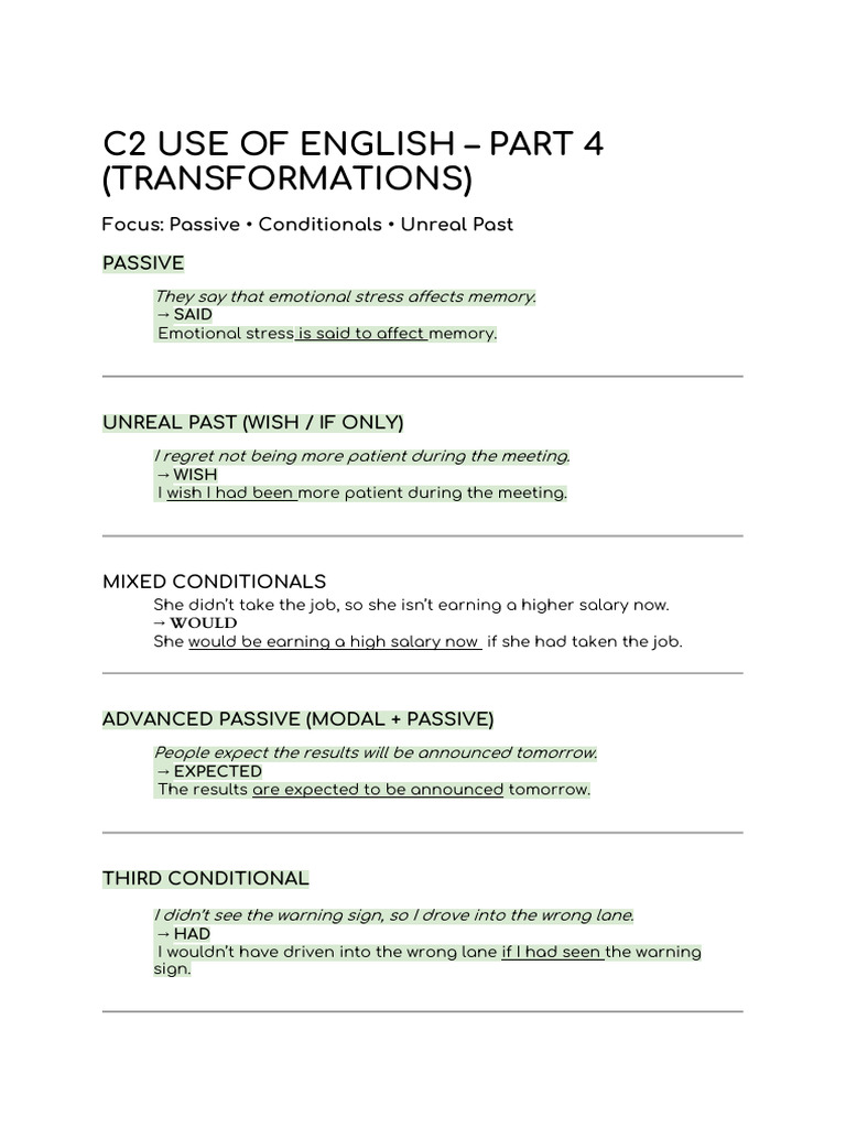 c2 Use of English - Part 4 (Transformations) | PDF