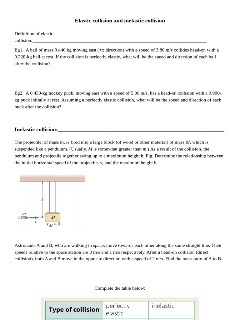Elastic Collision and Inelastic Collision | PDF