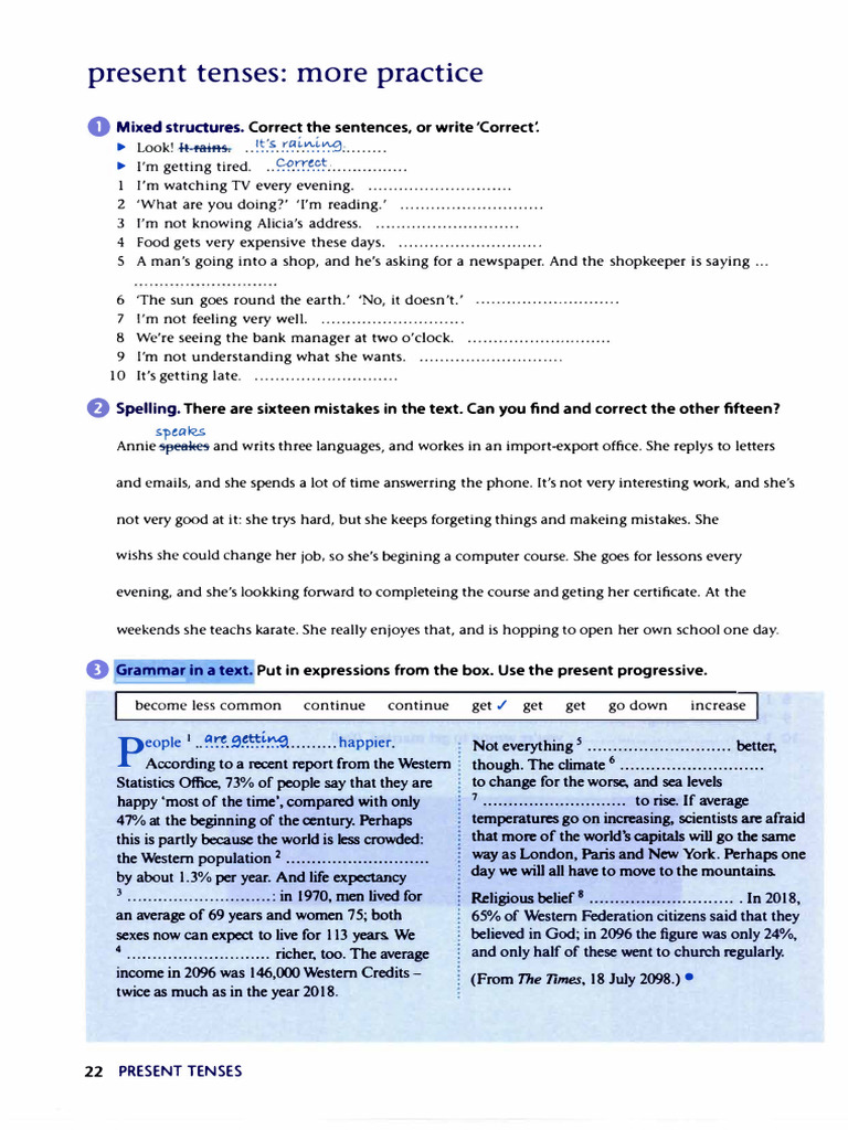 Present Tenses Exercise | PDF