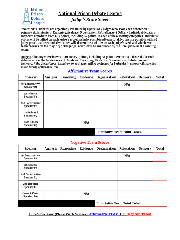 Judge's Score Sheet | PDF