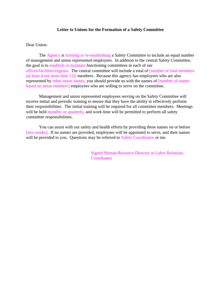 Safety Committee Union Letter | PDF