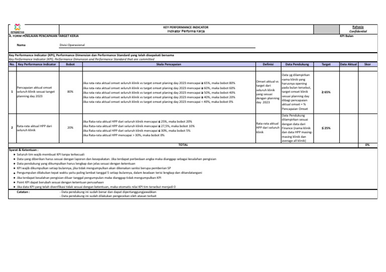Form Kpi - Divisi Ops | PDF