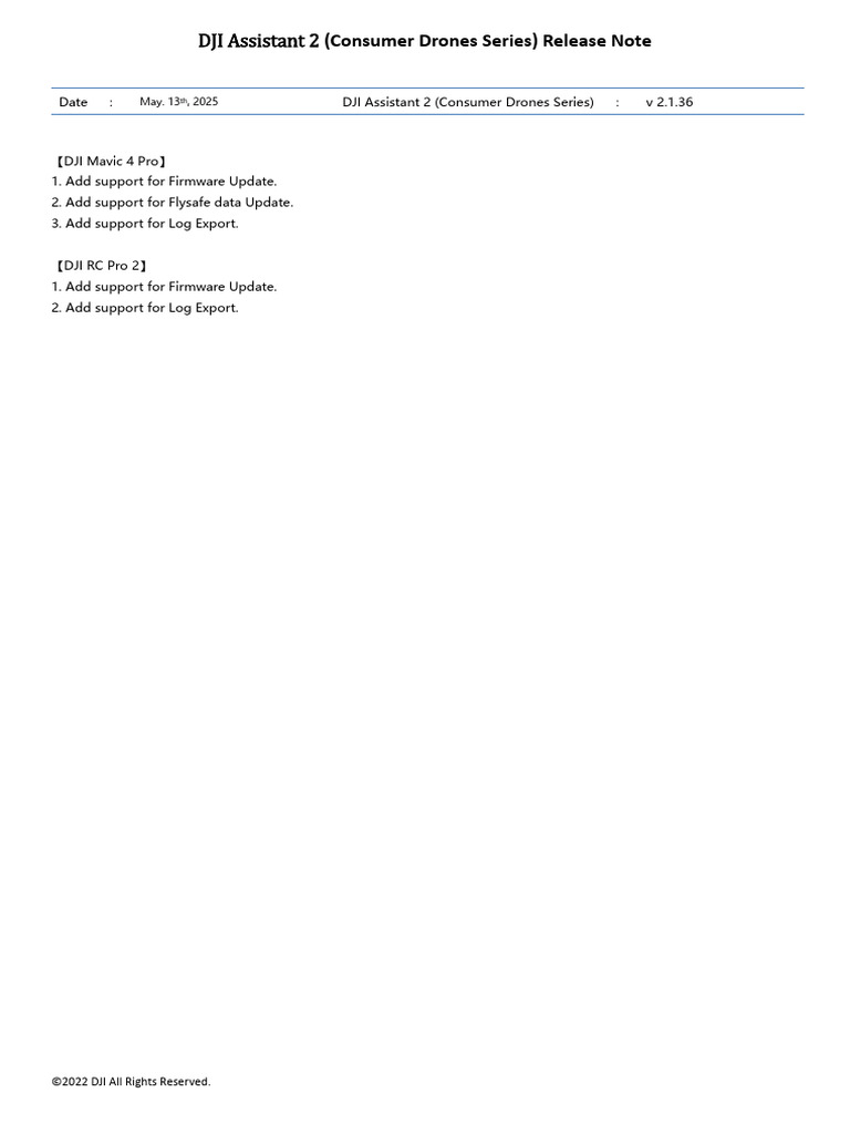 DJI Assistant 2 (Consumer Drones Series) Release Notes (2.1.36) | PDF ...