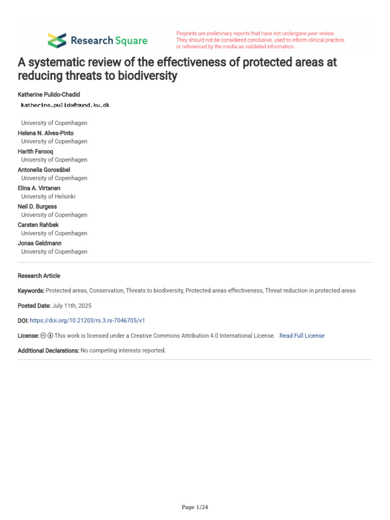 A Systematic Review of The Effectiveness of Protected Areas at Reducing ...