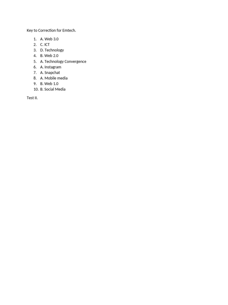 Key To Correction For Emtech | PDF