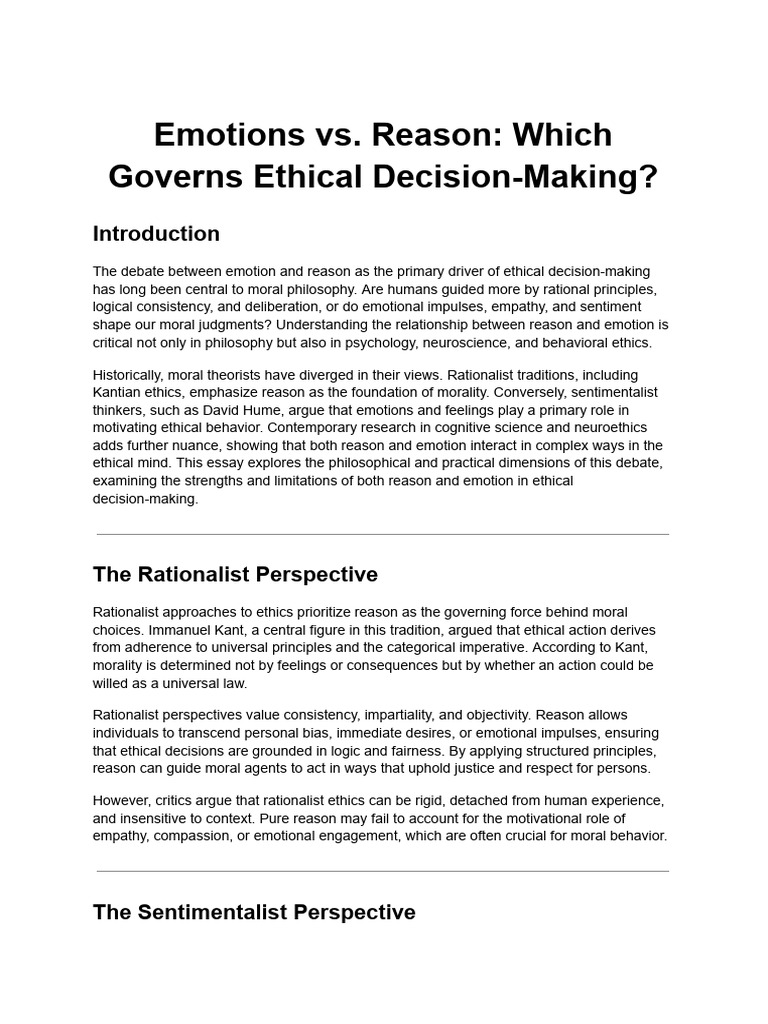 Emotions vs. Reason - Which Governs Ethical Decision-Making | PDF ...