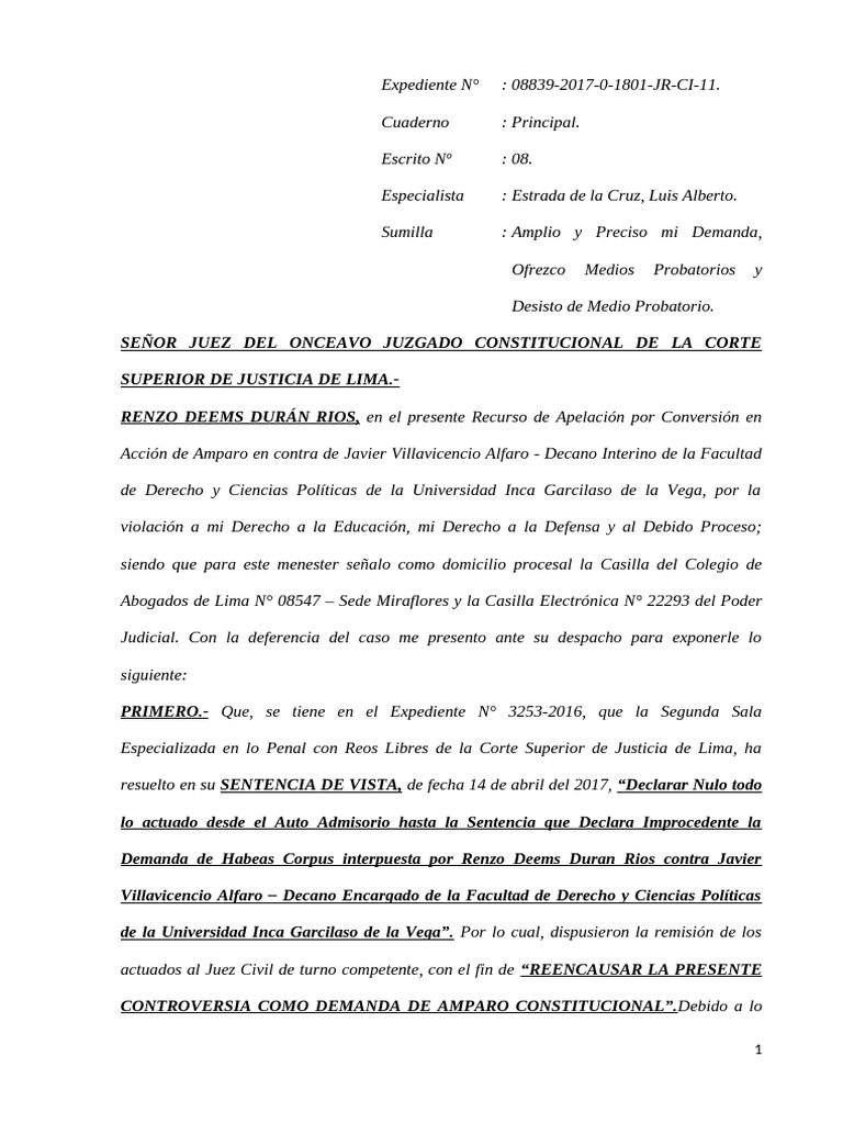 Ampliacion de La Demanda de Amparo | PDF | Licenciatura | Debido al proceso