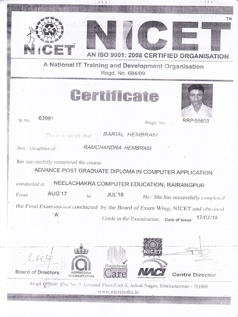 Computer Certificate 1 | PDF