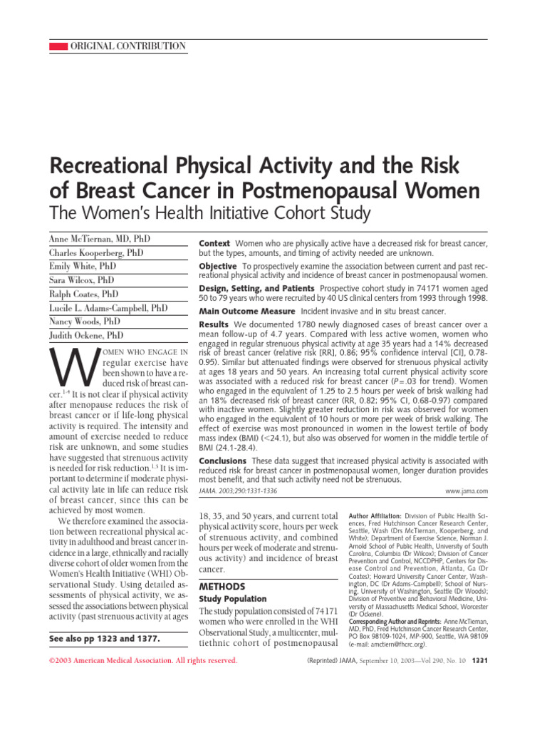 Recreational Physical Activity and The Risk of Breast Cancer in ...