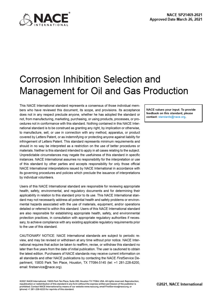 Nace SP21469-2021 | PDF | Corrosion | Water