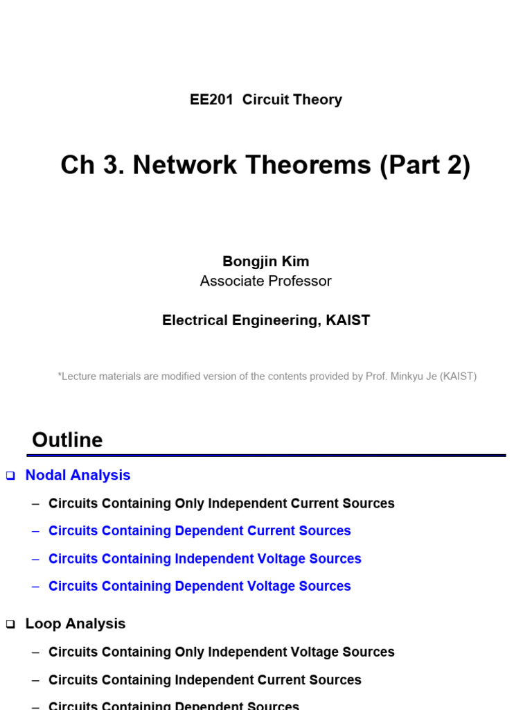 EE201 CH3 2026 Spring BKim Part2 | PDF | Electrical Network | Mathematics