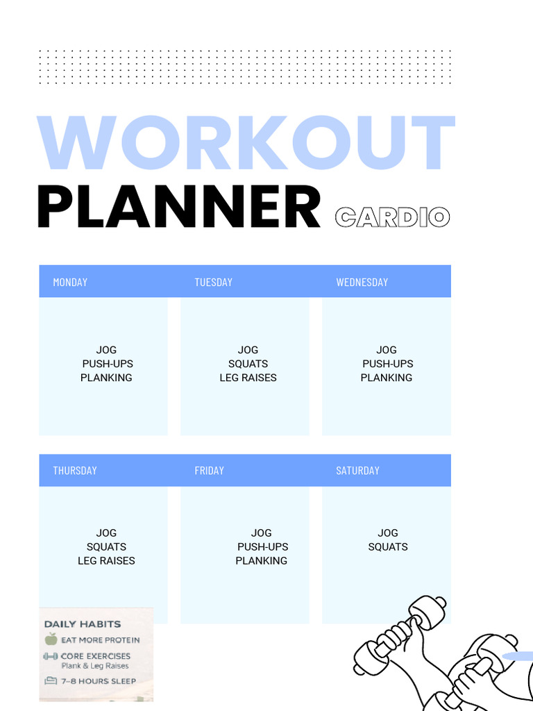 Blue Minimalist Workout Weekly Schedule Planner | PDF