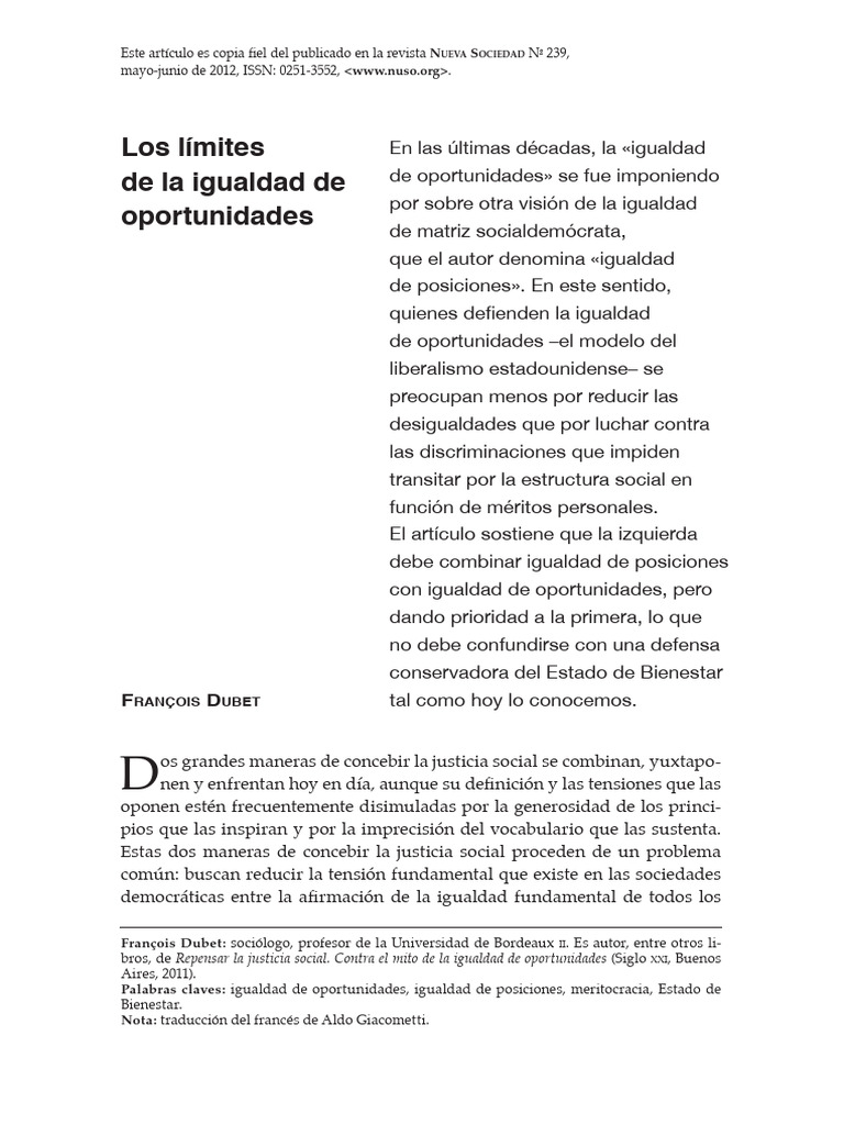UNIDAD III - DUBET Límites de La Igualdad de Oportunidades | PDF ...