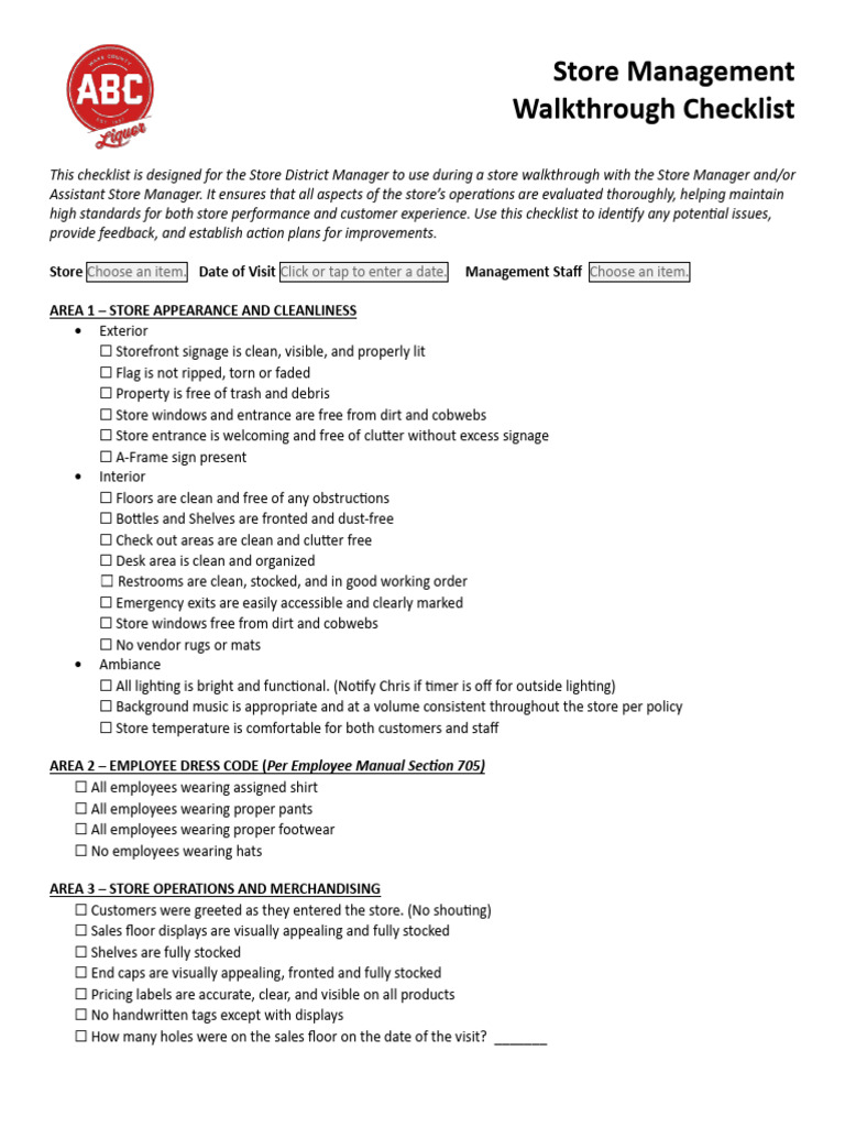 Store Checklist | PDF