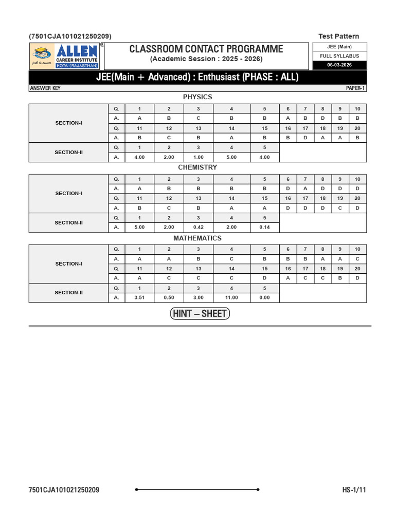 Iit Enth FST Paper-1 JM 6-3-2026 Hs | PDF