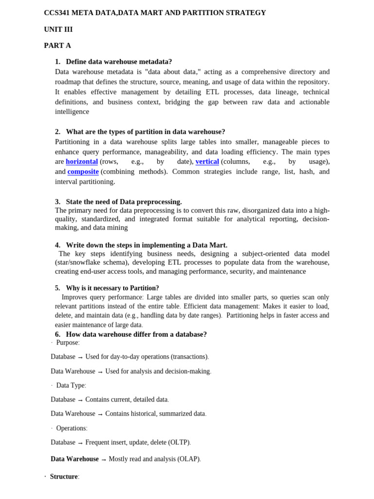 Unit Iii | PDF | Data Warehouse | Metadata