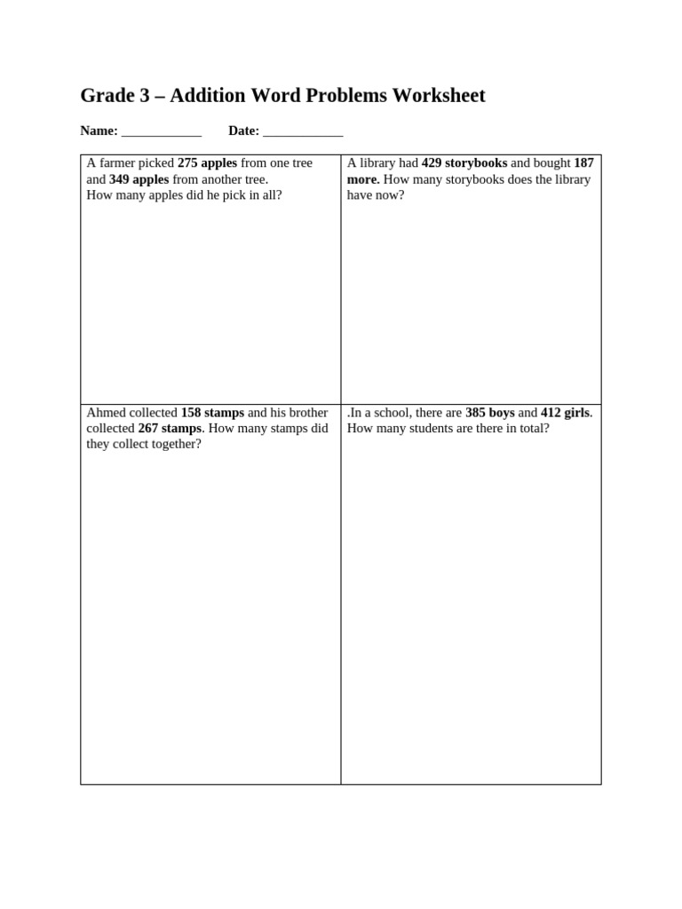 Addition Word Problem W.sheet # 2 | PDF