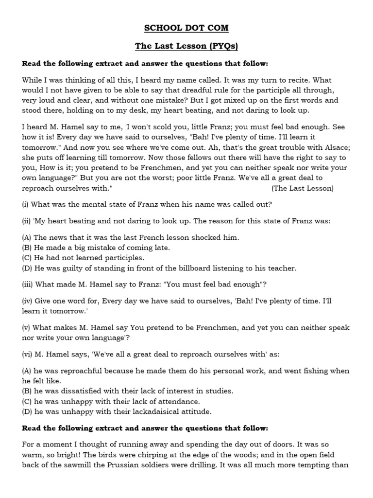 The Last Lesson - PYQs | PDF